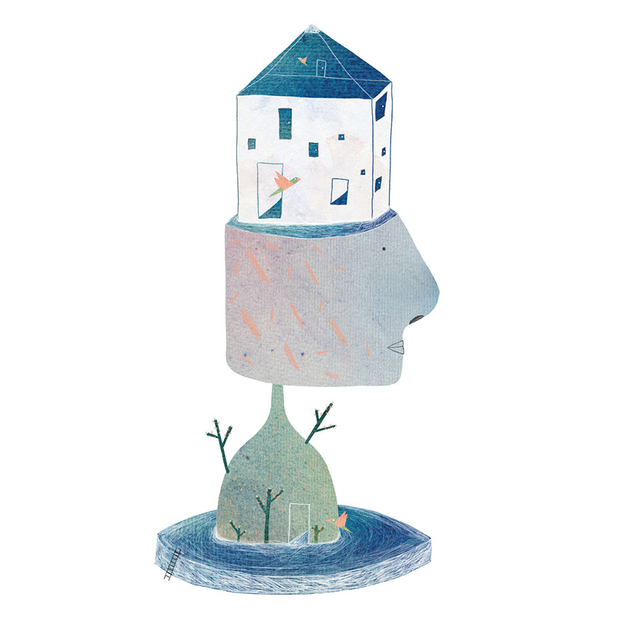 Illustration von einem Kopf mit einem Haus.