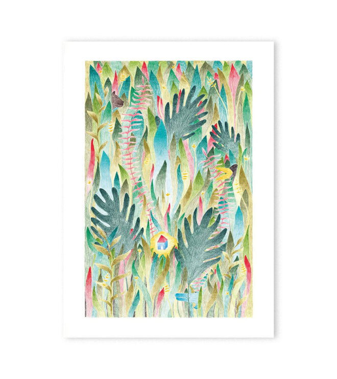 mit Bunstift gezeichnetes Bild eines Gartens